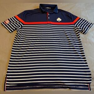 RLX Ralph Lauren Golf Polo Shirt Mens XXL Blue Stripe USA Ryder Cup 2018